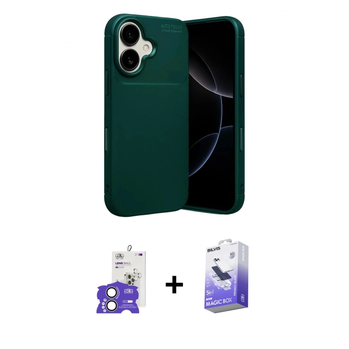 MARSİLYAN™- iPhone 17 Kılıf Eksen Form Prime - Siyah Bilvis 5in1 5D Magic Hayalet Cam Ekran Koruyucu + Bilvis Titan Kamera Lens - AKYL