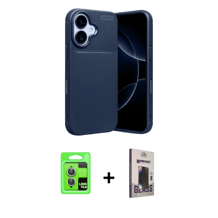 MARSİLYAN™- iPhone 17 Kılıf Eksen Form Prime - Siyah Bilvis Hayalet Cam Ekran Koruyucu + Raze Metal Kamera Lens - AKMI