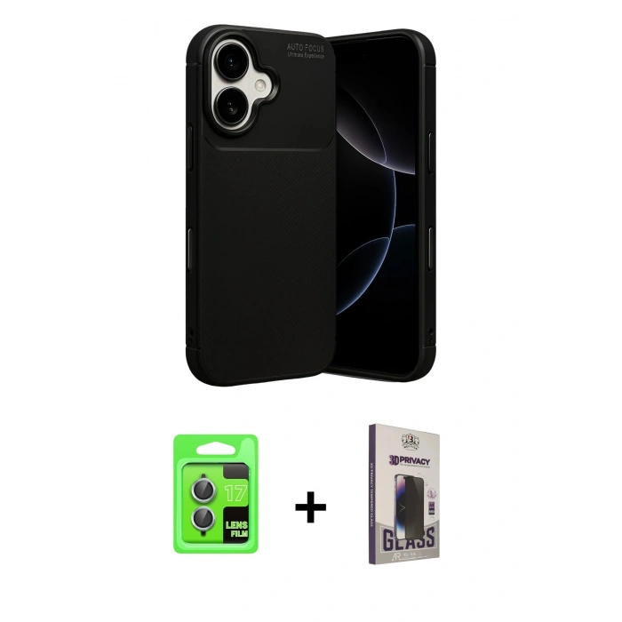MARSİLYAN™- iPhone 17 Kılıf Eksen Form Prime - Siyah Bilvis Hayalet Cam Ekran Koruyucu + Raze Metal Kamera Lens - AKMI