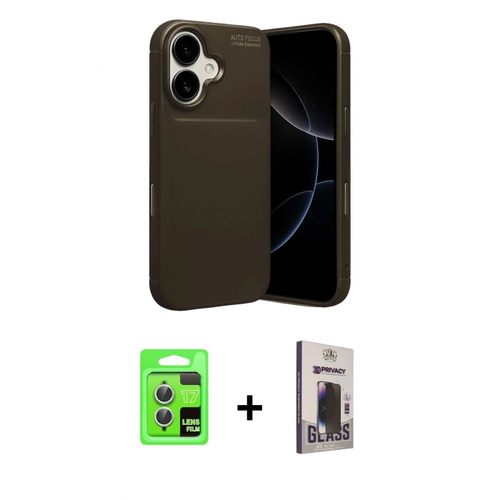 MARSİLYAN™- iPhone 17 Kılıf Eksen Form Prime - Siyah Bilvis Hayalet Cam Ekran Koruyucu + Raze Metal Kamera Lens - GS