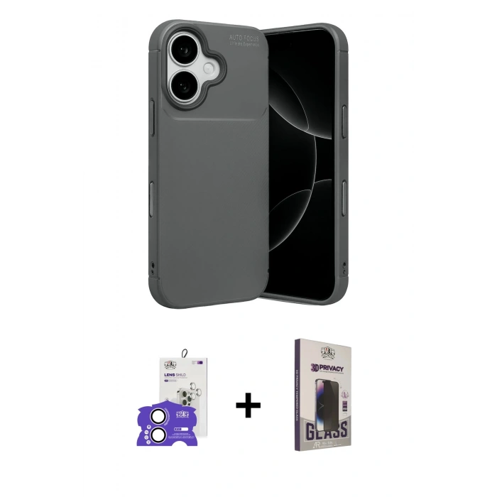 MARSİLYAN™- iPhone 17 Kılıf Eksen Form Prime - Siyah Bilvis Hayalet Cam Ekran Koruyucu + Bilvis Titan Kamera Lens - LA
