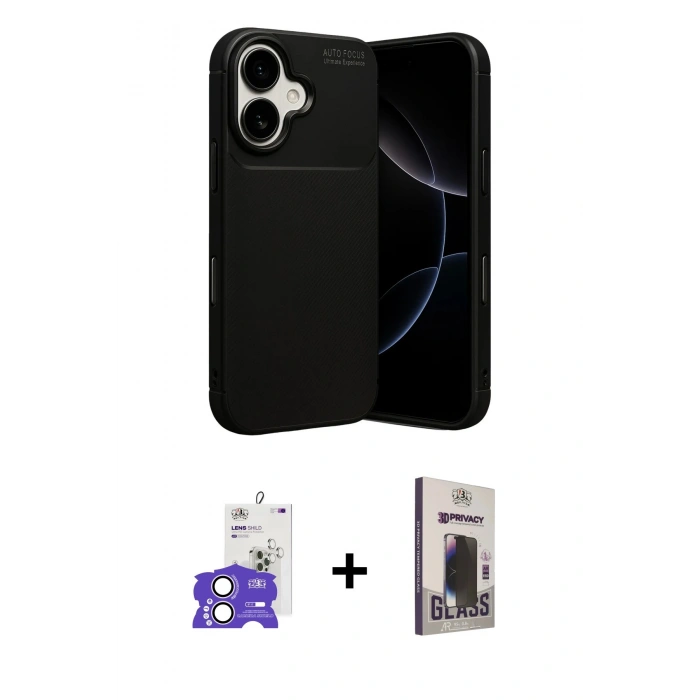 MARSİLYAN™- iPhone 17 Kılıf Eksen Form Prime - Siyah Bilvis Hayalet Cam Ekran Koruyucu + Bilvis Titan Kamera Lens - LA