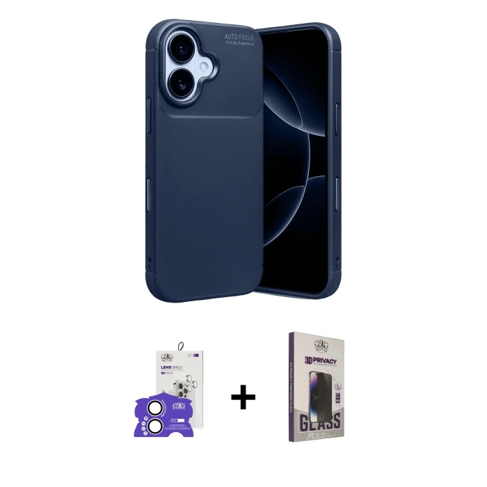 MARSİLYAN™- iPhone 17 Kılıf Eksen Form Prime - Siyah Bilvis Hayalet Cam Ekran Koruyucu + Bilvis Titan Kamera Lens - LA