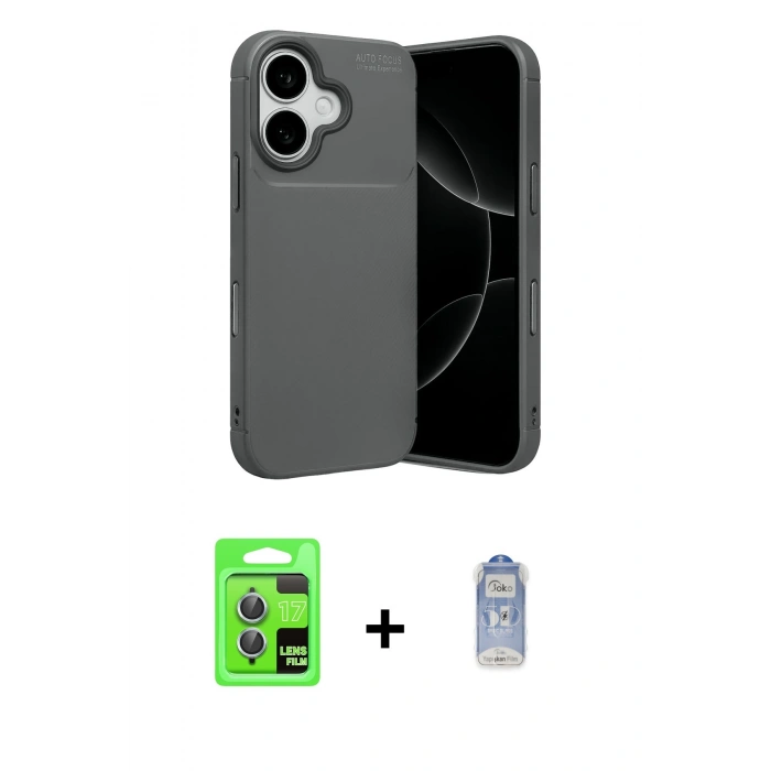 MARSİLYAN™- iPhone 17 Kılıf Eksen Form Prime - Siyah Joko Magic 5D Cam + Raze Metal Kamera Lens - AKMI