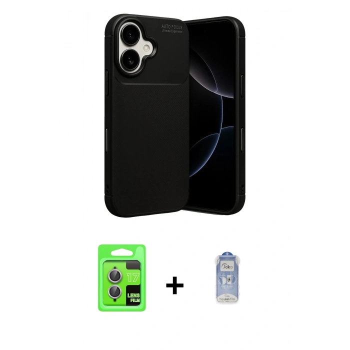 MARSİLYAN™- iPhone 17 Kılıf Eksen Form Prime - Siyah Joko Magic 5D Cam + Raze Metal Kamera Lens - AKMR