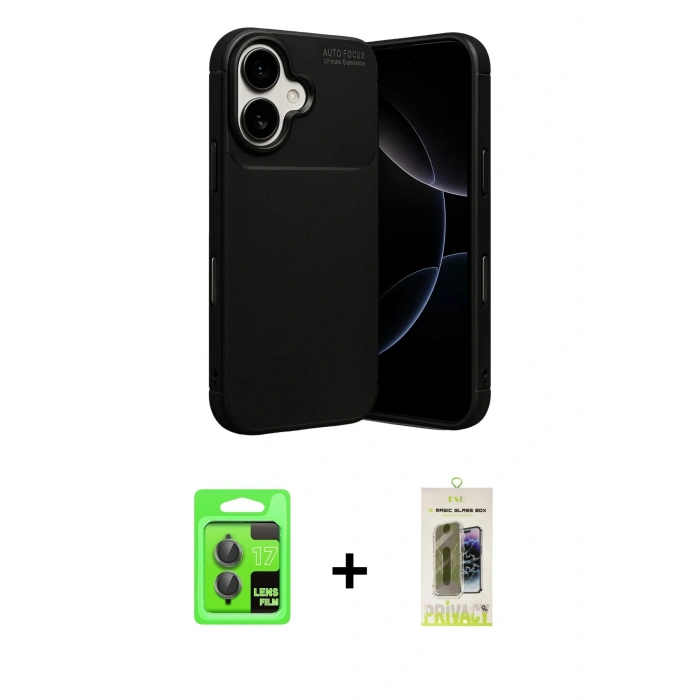 MARSİLYAN™- iPhone 17 Kılıf Eksen Form Prime - Siyah Joko Magic 5D Hayalet Cam + Raze Metal Kamera Lens - GI