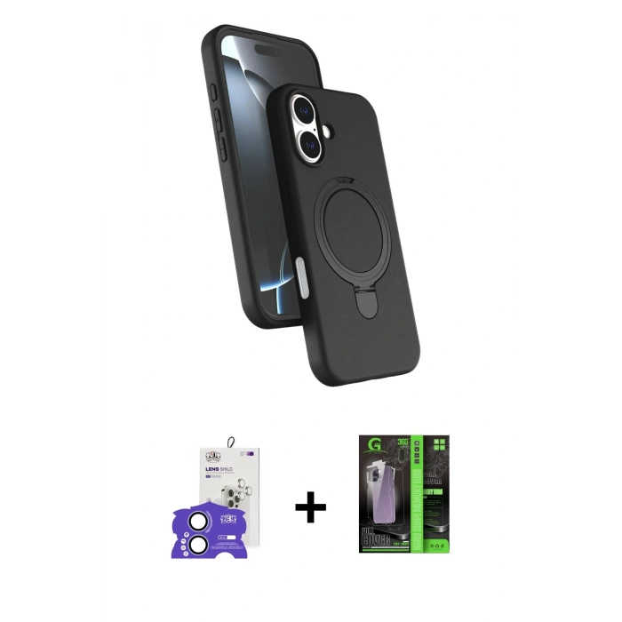 MARSİLYAN™- iPhone 17 Kılıf İz Işık Koleksiyonu - Siyah 360 Mat Full Body Arka Koruyucu + Bilvis Titan Kamera Lens - AKMI