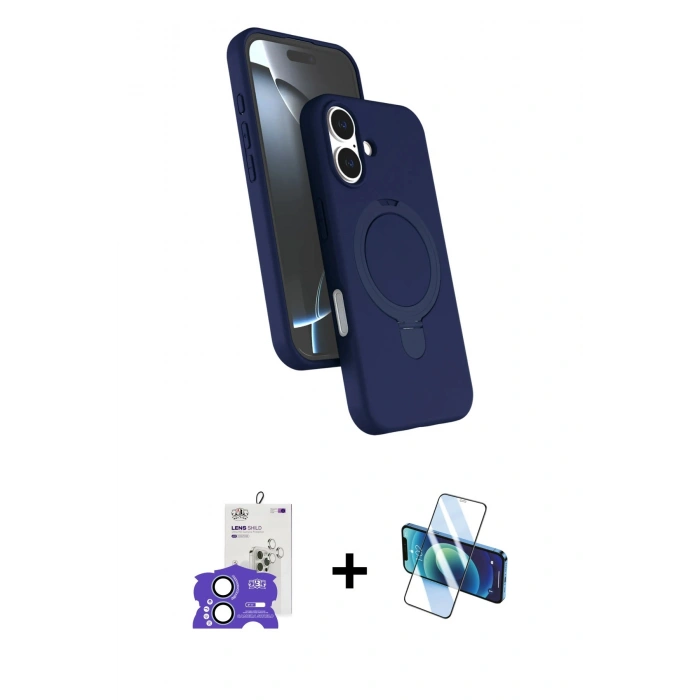 MARSİLYAN™- iPhone 17 Kılıf İz Işık Koleksiyonu - Siyah 3D Antistatik Cam Ekran Koruyucu + Bilvis Titan Kamera Lens - AKMI