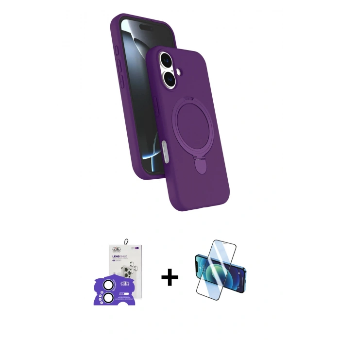 MARSİLYAN™- iPhone 17 Kılıf İz Işık Koleksiyonu - Siyah 3D Antistatik Cam Ekran Koruyucu + Bilvis Titan Kamera Lens - AKMI