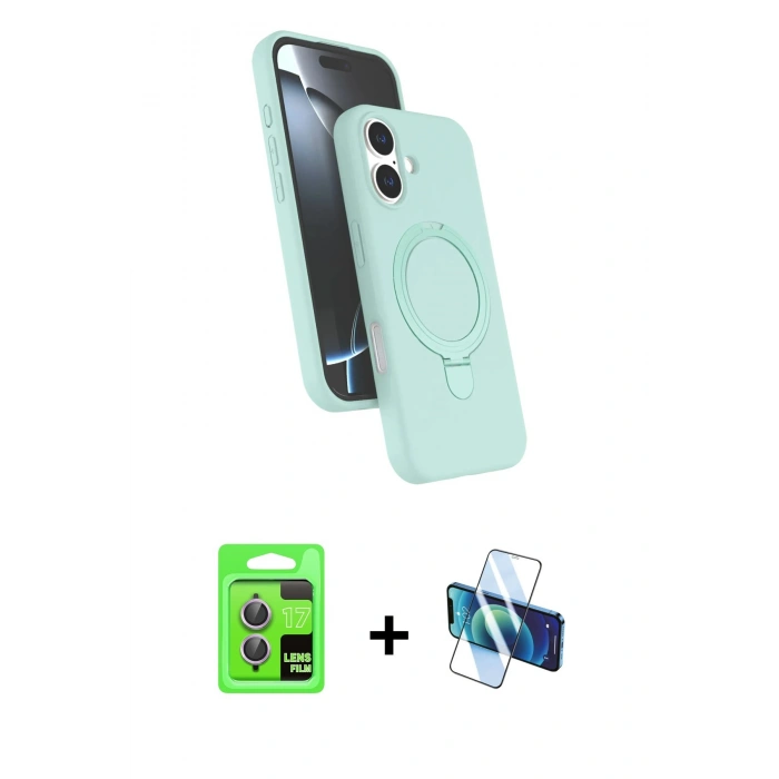 MARSİLYAN™- iPhone 17 Kılıf İz Işık Koleksiyonu - Siyah 3D Antistatik Cam Ekran Koruyucu + Raze Metal Kamera Lens - AKMR