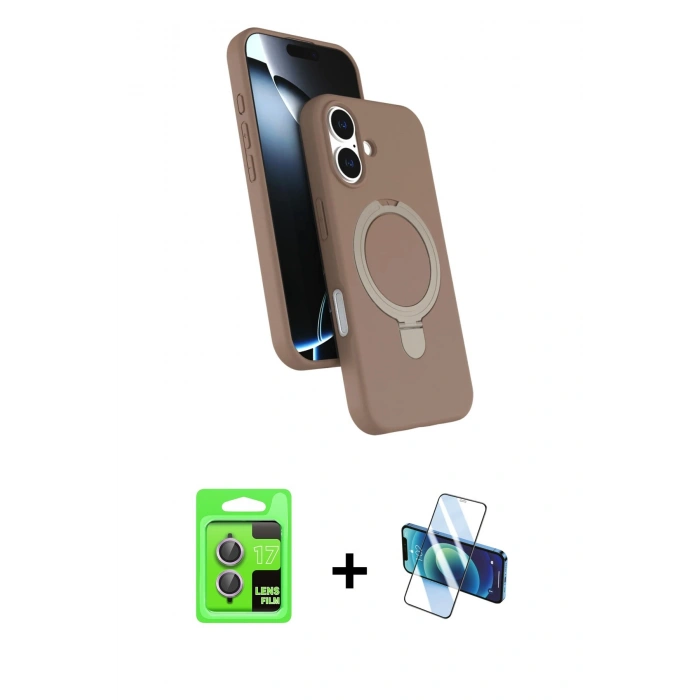 MARSİLYAN™- iPhone 17 Kılıf İz Işık Koleksiyonu - Siyah 3D Antistatik Cam Ekran Koruyucu + Raze Metal Kamera Lens - AKMR