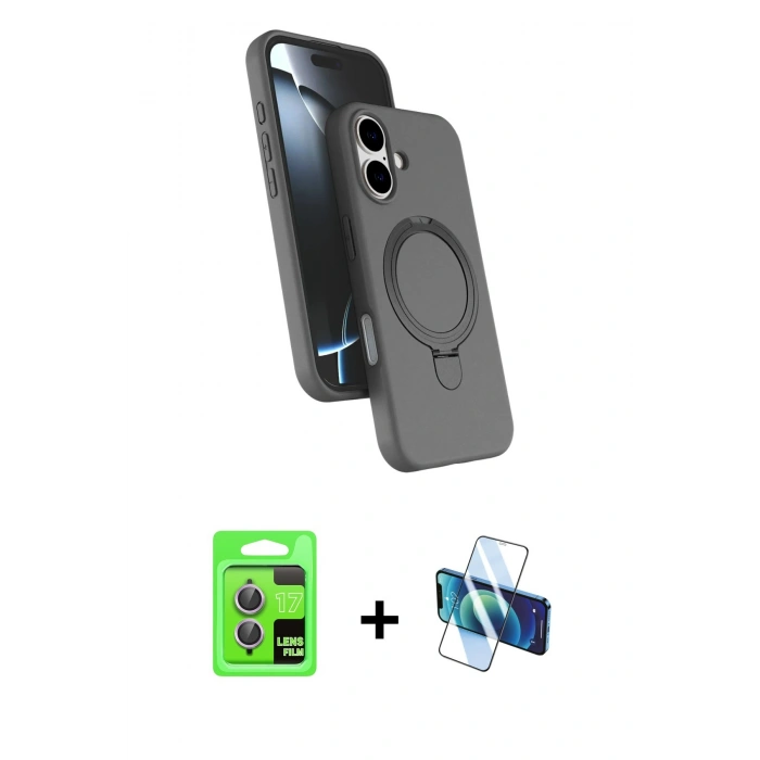 MARSİLYAN™- iPhone 17 Kılıf İz Işık Koleksiyonu - Siyah 3D Antistatik Cam Ekran Koruyucu + Raze Metal Kamera Lens - AKMR