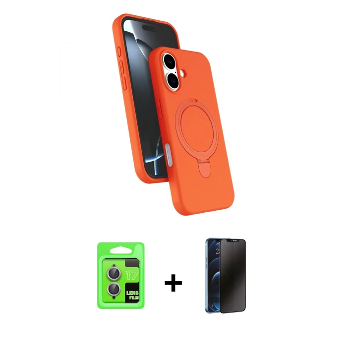 MARSİLYAN™- iPhone 17 Kılıf İz Işık Koleksiyonu - Siyah 3D Antistatik Hayalet Cam Ekran Koruyucu + Raze Metal Kamera Lens - AKMR