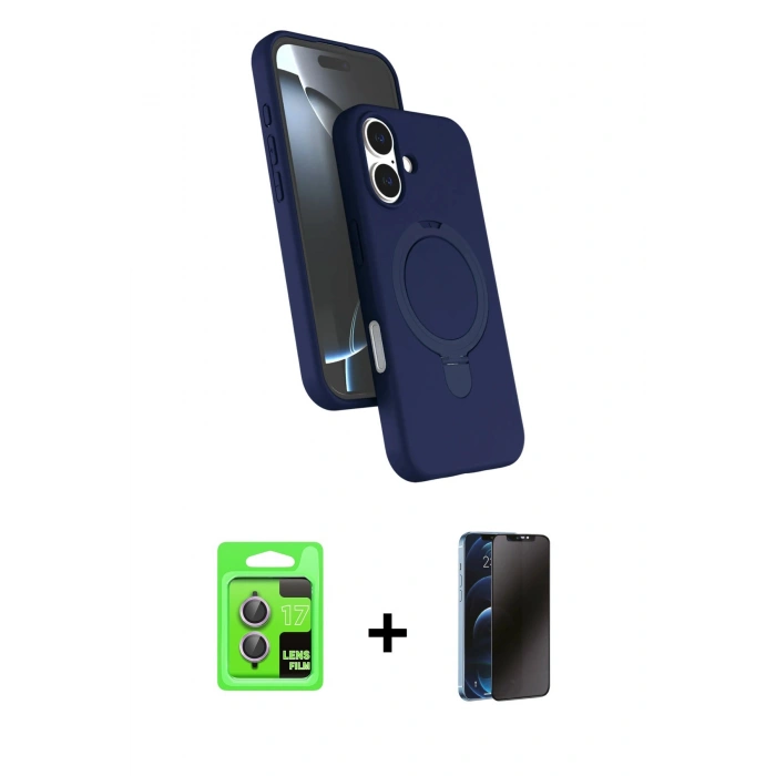 MARSİLYAN™- iPhone 17 Kılıf İz Işık Koleksiyonu - Siyah 3D Antistatik Hayalet Cam Ekran Koruyucu + Raze Metal Kamera Lens - AKMR