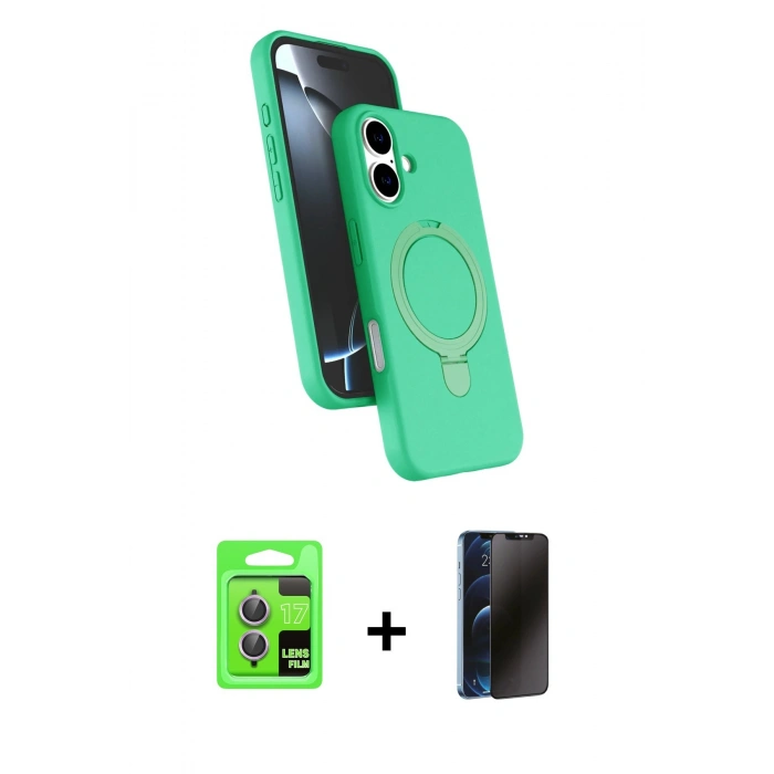 MARSİLYAN™- iPhone 17 Kılıf İz Işık Koleksiyonu - Siyah 3D Antistatik Hayalet Cam Ekran Koruyucu + Raze Metal Kamera Lens - AKMR