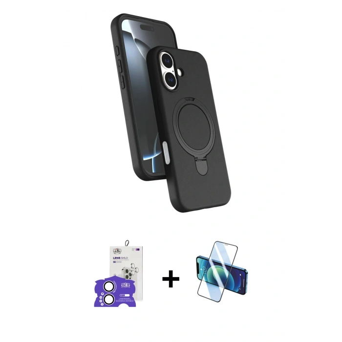 MARSİLYAN™- iPhone 17 Kılıf İz Işık Koleksiyonu - Siyah 3D Antistatik Seramik Nano Ekran Koruyucu + Bilvis Titan Kamera Lens - LA