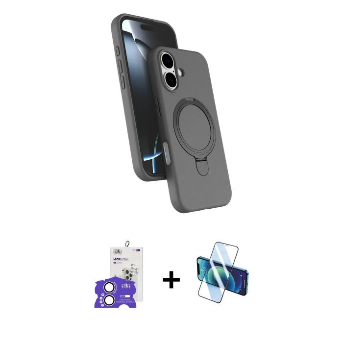 MARSİLYAN™- iPhone 17 Kılıf İz Işık Koleksiyonu - Siyah 3D Antistatik Seramik Nano Ekran Koruyucu + Bilvis Titan Kamera Lens - LA