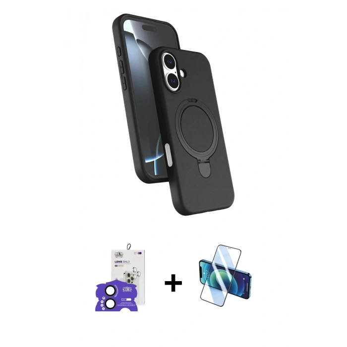 MARSİLYAN™- iPhone 17 Kılıf İz Işık Koleksiyonu - Siyah 3D Antistatik Seramik Nano Ekran Koruyucu + Bilvis Titan Kamera Lens - SH