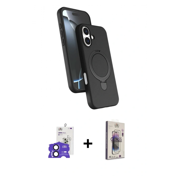 MARSİLYAN™- iPhone 17 Kılıf İz Işık Koleksiyonu - Siyah Bilvis 3D Cam Ekran Koruyucu + Bilvis Titan Kamera Lens - SH