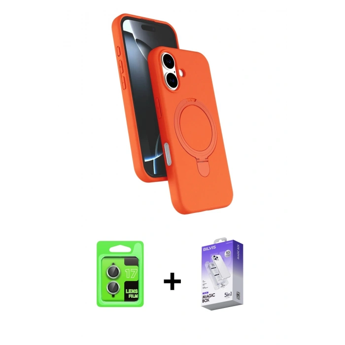 MARSİLYAN™- iPhone 17 Kılıf İz Işık Koleksiyonu - Siyah Bilvis 5in1 3D Magic Cam Ekran Koruyucu + Raze Metal Kamera Lens - AKYL