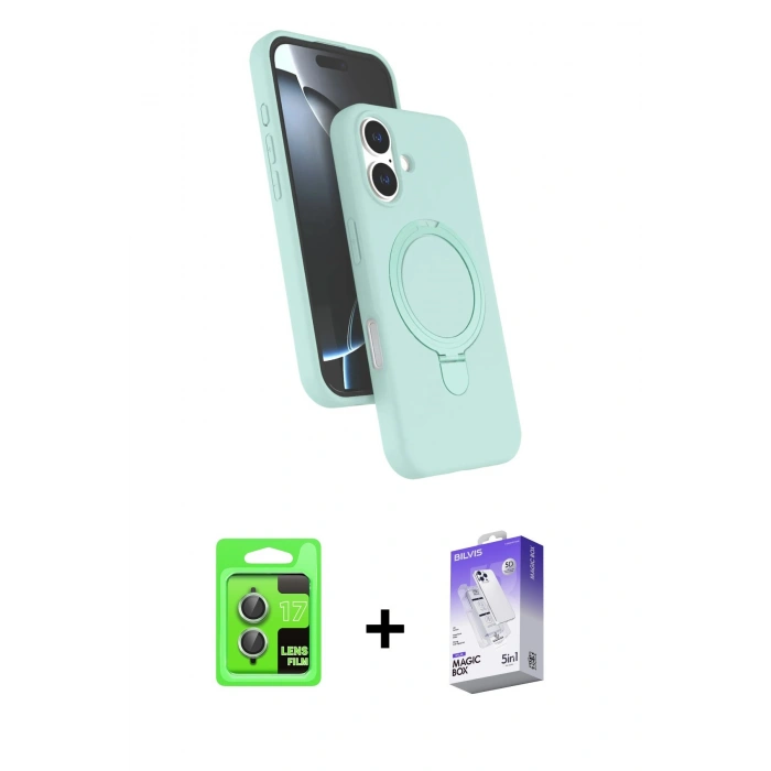 MARSİLYAN™- iPhone 17 Kılıf İz Işık Koleksiyonu - Siyah Bilvis 5in1 3D Magic Cam Ekran Koruyucu + Raze Metal Kamera Lens - AKYL