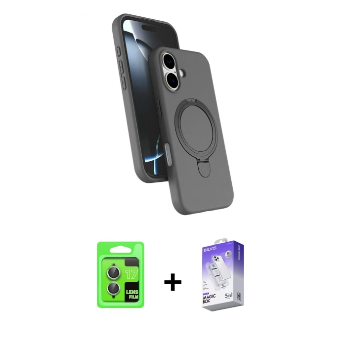 MARSİLYAN™- iPhone 17 Kılıf İz Işık Koleksiyonu - Siyah Bilvis 5in1 3D Magic Cam Ekran Koruyucu + Raze Metal Kamera Lens - AKYL