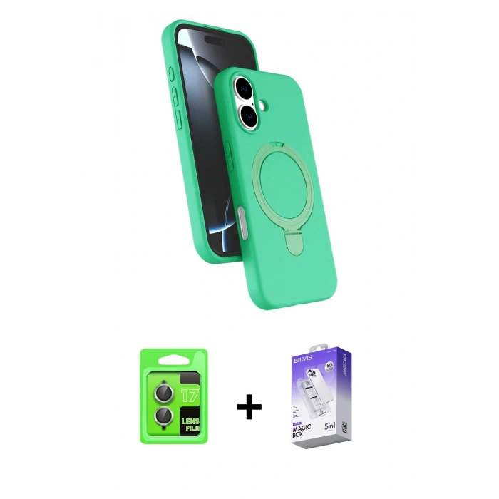 MARSİLYAN™- iPhone 17 Kılıf İz Işık Koleksiyonu - Siyah Bilvis 5in1 3D Magic Cam Ekran Koruyucu + Raze Metal Kamera Lens - AKYL