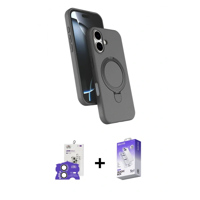 MARSİLYAN™- iPhone 17 Kılıf İz Işık Koleksiyonu - Siyah Bilvis 5in1 3D Magic Cam Ekran Koruyucu + Bilvis Titan Kamera Lens - AKYL