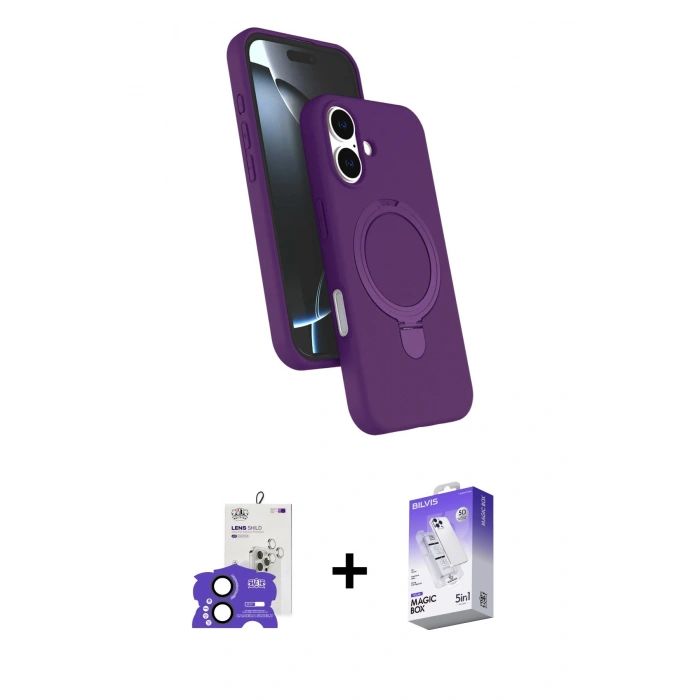 MARSİLYAN™- iPhone 17 Kılıf İz Işık Koleksiyonu - Siyah Bilvis 5in1 3D Magic Cam Ekran Koruyucu + Bilvis Titan Kamera Lens - SH