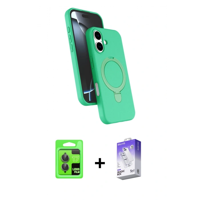 MARSİLYAN™- iPhone 17 Kılıf İz Işık Koleksiyonu - Siyah Bilvis 5in1 3D Magic Cam Ekran Koruyucu + Raze Metal Kamera Lens - GI