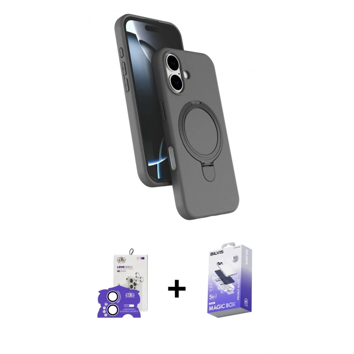 MARSİLYAN™- iPhone 17 Kılıf İz Işık Koleksiyonu - Siyah Bilvis 5in1 5D Magic Hayalet Cam Ekran Koruyucu + Bilvis Titan Kamera Lens - LA