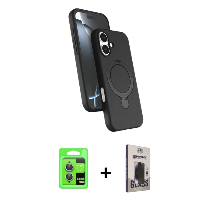 MARSİLYAN™- iPhone 17 Kılıf İz Işık Koleksiyonu - Siyah Bilvis Hayalet Cam Ekran Koruyucu + Raze Metal Kamera Lens - AKMI