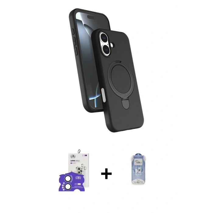 MARSİLYAN™- iPhone 17 Kılıf İz Işık Koleksiyonu - Siyah Joko Magic 5D Cam + Bilvis Titan Kamera Lens - AKMI