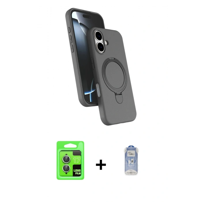 MARSİLYAN™- iPhone 17 Kılıf İz Işık Koleksiyonu - Siyah Joko Magic 5D Cam + Raze Metal Kamera Lens - AKYL