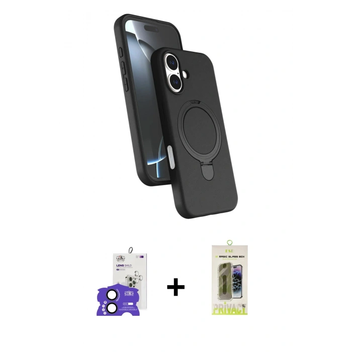 MARSİLYAN™- iPhone 17 Kılıf İz Işık Koleksiyonu - Siyah Joko Magic 5D Hayalet Cam + Bilvis Titan Kamera Lens - SH