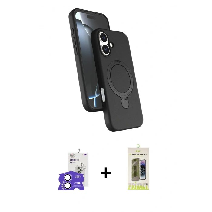 MARSİLYAN™- iPhone 17 Kılıf İz Işık Koleksiyonu - Siyah Joko Magic 5D Hayalet Cam + Bilvis Titan Kamera Lens - LA
