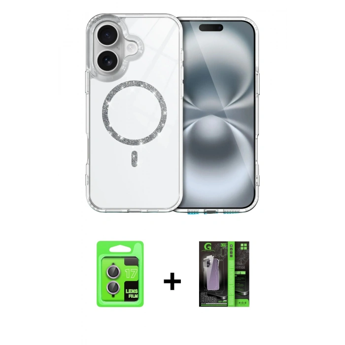 MARSİLYAN™- iPhone 17 Kılıf Kıvılcım Form Prime - Şeffaf 360 Full Body Arka Koruyucu + Raze Metal Kamera Lens - AKMR