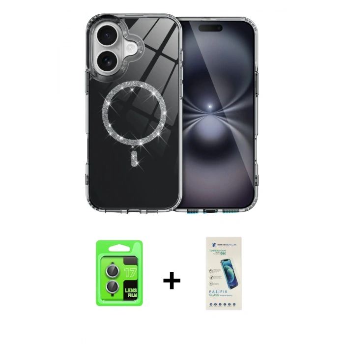 MARSİLYAN™- iPhone 17 Kılıf Kıvılcım Form Prime - Şeffaf Pasifik Cam Ekran Koruyucu + Raze Metal Kamera Lens - AKMI