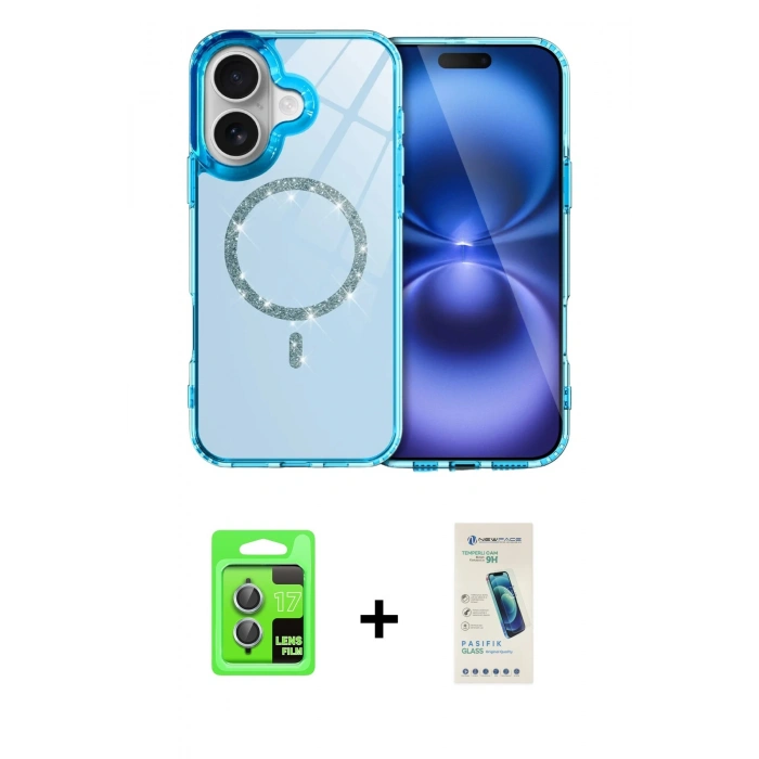 MARSİLYAN™- iPhone 17 Kılıf Kıvılcım Form Prime - Şeffaf Pasifik Cam Ekran Koruyucu + Raze Metal Kamera Lens - AKMI