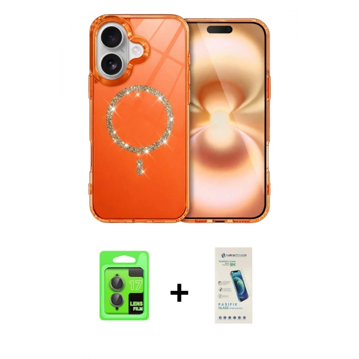 MARSİLYAN™- iPhone 17 Kılıf Kıvılcım Form Prime - Şeffaf Pasifik Cam Ekran Koruyucu + Raze Metal Kamera Lens - GI