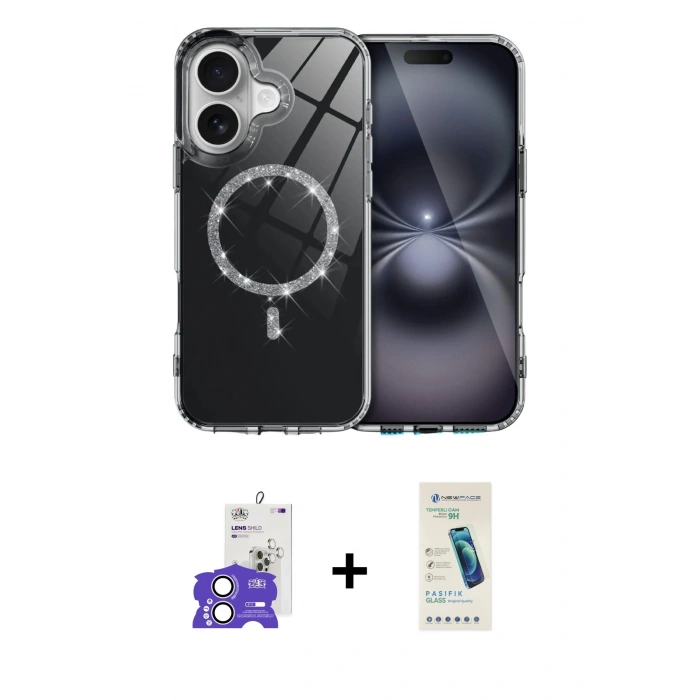 MARSİLYAN™- iPhone 17 Kılıf Kıvılcım Form Prime - Şeffaf Pasifik Cam Ekran Koruyucu + Bilvis Titan Kamera Lens - LA