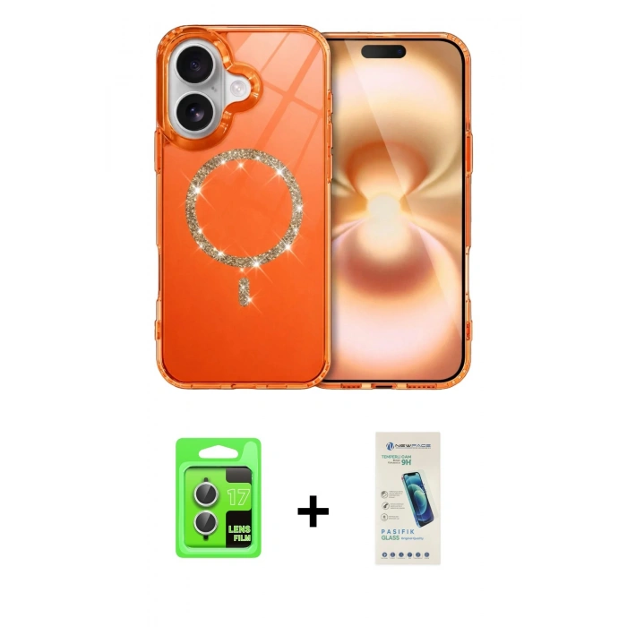 MARSİLYAN™- iPhone 17 Kılıf Kıvılcım Form Prime - Şeffaf Pasifik Cam Ekran Koruyucu + Raze Metal Kamera Lens - GS