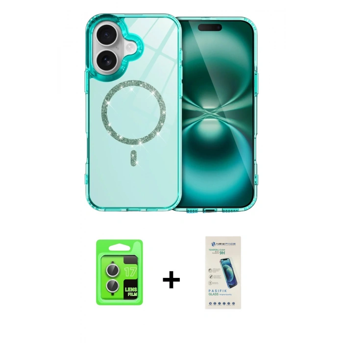 MARSİLYAN™- iPhone 17 Kılıf Kıvılcım Form Prime - Şeffaf Pasifik Cam Ekran Koruyucu + Raze Metal Kamera Lens - GS