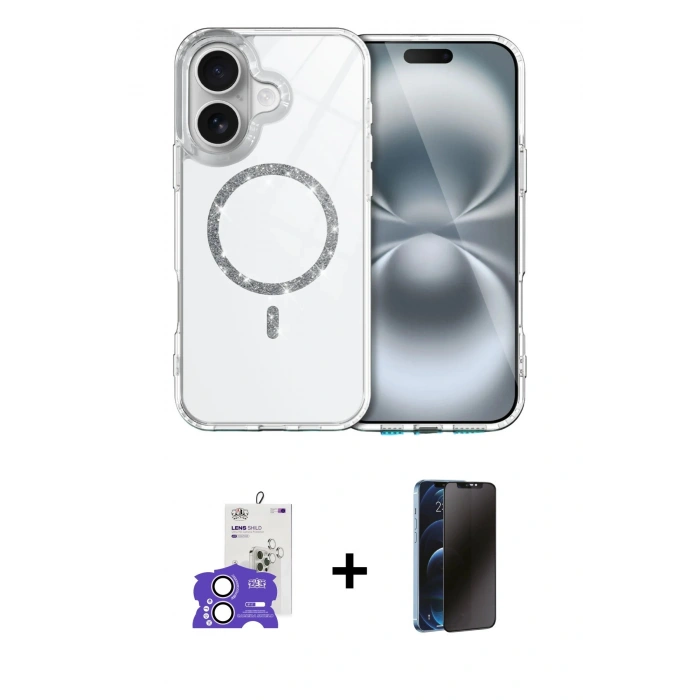 MARSİLYAN™- iPhone 17 Kılıf Kıvılcım Form Prime - Siyah 3D Antistatik Hayalet Cam Ekran Koruyucu + Bilvis Titan Kamera Lens - LA