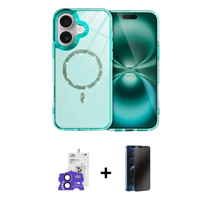MARSİLYAN™- iPhone 17 Kılıf Kıvılcım Form Prime - Siyah 3D Antistatik Hayalet Cam Ekran Koruyucu + Bilvis Titan Kamera Lens - SH