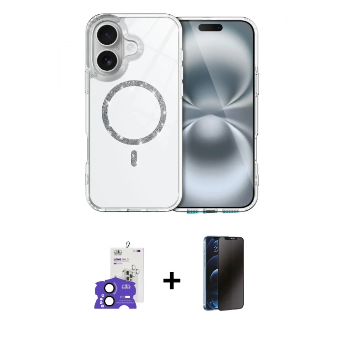 MARSİLYAN™- iPhone 17 Kılıf Kıvılcım Form Prime - Siyah 3D Antistatik Hayalet Cam Ekran Koruyucu + Bilvis Titan Kamera Lens - SH