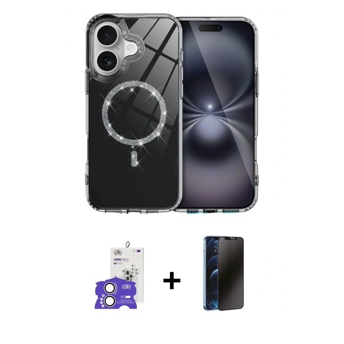 MARSİLYAN™- iPhone 17 Kılıf Kıvılcım Form Prime - Siyah 3D Antistatik Hayalet Cam Ekran Koruyucu + Bilvis Titan Kamera Lens - GS