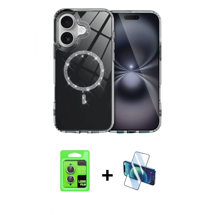 MARSİLYAN™- iPhone 17 Kılıf Kıvılcım Form Prime - Siyah 3D Antistatik Seramik Nano Ekran Koruyucu + Raze Metal Kamera Lens - AKYL