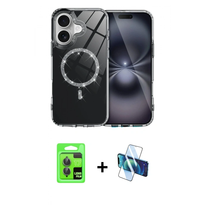 MARSİLYAN™- iPhone 17 Kılıf Kıvılcım Form Prime - Siyah 3D Antistatik Seramik Nano Ekran Koruyucu + Raze Metal Kamera Lens - GI