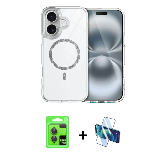 MARSİLYAN™- iPhone 17 Kılıf Kıvılcım Form Prime - Siyah 3D Antistatik Seramik Nano Ekran Koruyucu + Raze Metal Kamera Lens - GI